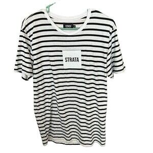Strata Logo (RARE) Women's Striped T-Shirt, Black/White Size Medium #1110